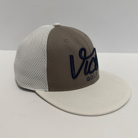 Vice Golf Flat Brim Trucker Hat White Mesh Brown Logo Squad - Picture 3 of 8